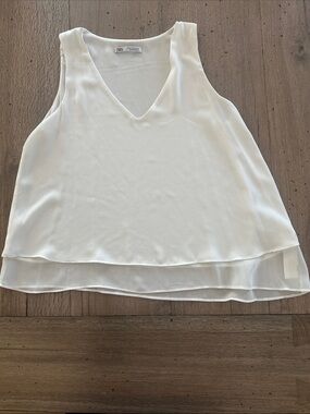 Zara White V-Neck Layered Chiffon Camisole
